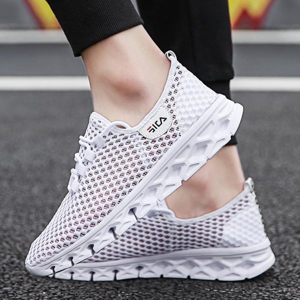 

dress shoes men's summer student mesh breathable soft bottom non-slip deodorant hole lightweight sports casual white, Black