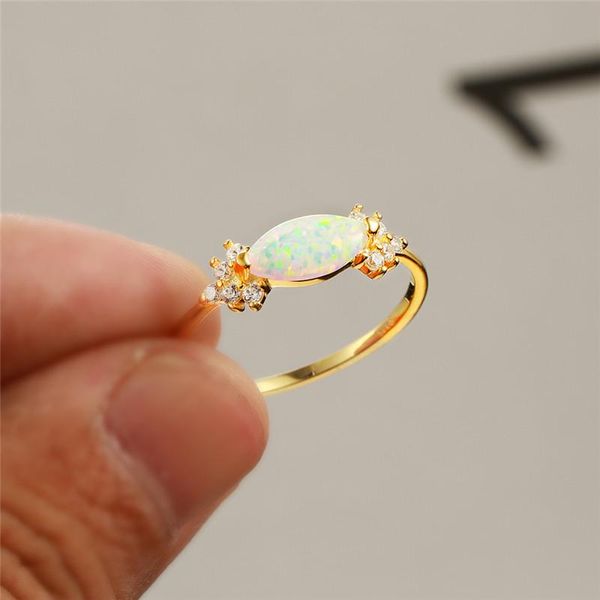 

cluster rings minimalist silver yellow gold water drop engagement ring unique female white fire opal promise love wedding for women, Golden;silver