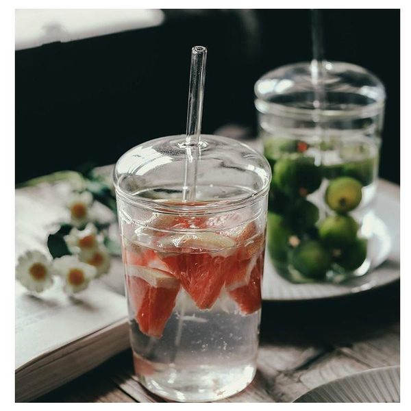 

wine glasses creative glass cups for coffee tea drinks milk water with cover straw drinking cup simple design
