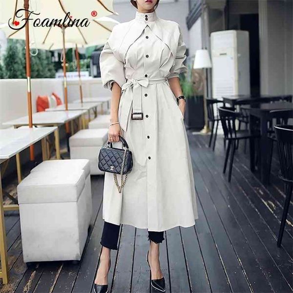 

elegant women's trench coat fall autumn long sleeve single breated belted a line wear to work office 210603, Tan;black