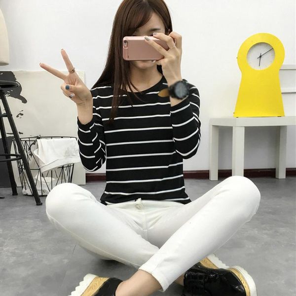 

women's blouses & shirts korean loose women stripe long sleeve female o-neck all-match blouse casual harajuku chic #t2, White
