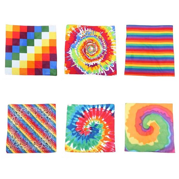 

scarves rainbow stripes plaid tie-dye print square scarf bandana hip hop cotton headband festival wristband neck tie, Blue;gray