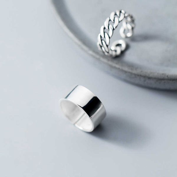 

2 different style sterling silver 925 ring for women gift geomentric thick circle chain open adjustable fine jewelry 210707