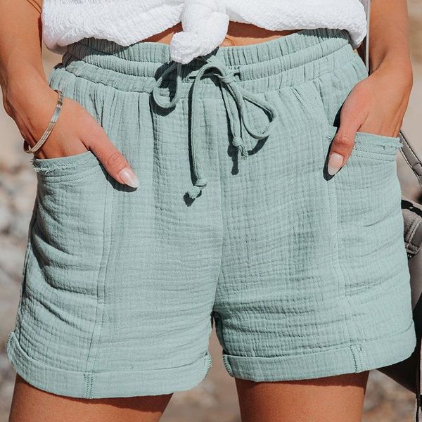 

women's shorts women summer cotton linen large size black green elastic waist casual sports streetwear, White;black