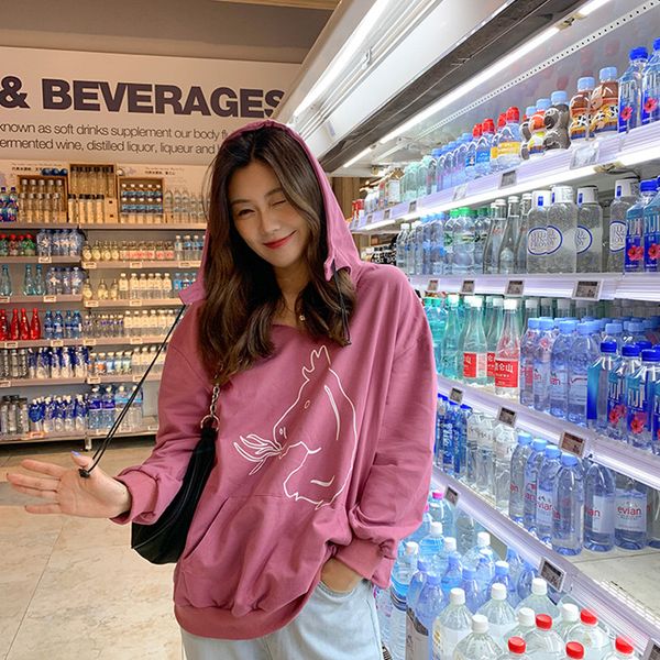 

3 colors autumn preppy style cartoon print funny hoodies womens sweatshirts and pullovers (f4103) 210423, Black