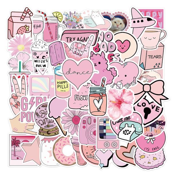 

50pcs/set cartoon pink stickers for girls lapguitar luggage skateboard bike waterproof cool sticker decal