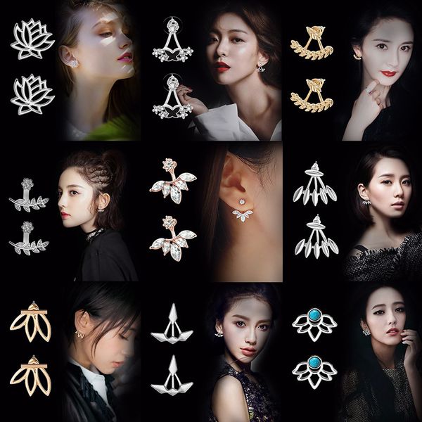 

set of 12 earrings with cut-out lotus earrings in front and back, Golden
