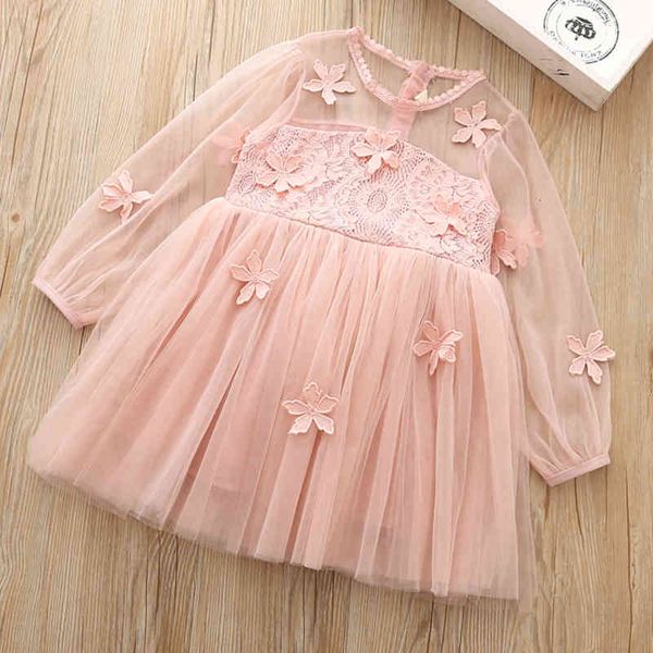 

clothing sets girls dresses long sleeve toddler kid mesh sleeve princess dress flower girl clothesfor wedding 2-6y zt23, White