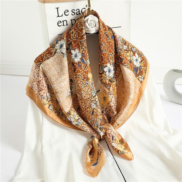 

scarves 90cm square silk hijab scarf design print floral pashmina shawl lady wrap bufanda muslim headband bandana, Blue;gray