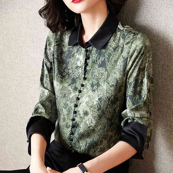 

korean silk shirts for women long sleeve woman vintage print blouse plus size satin shirt blusas de mujer 210427, White