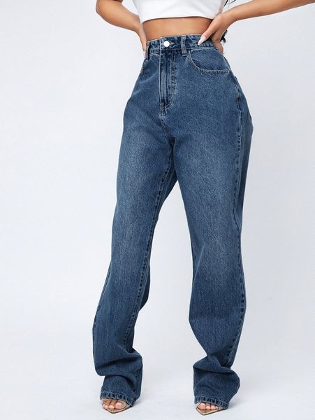 

high waist straight leg jeans o7un#, Blue