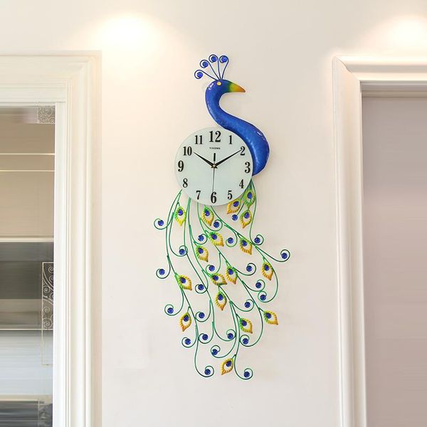 

wall clocks creative metal peacock premium needle electronic clock home digital mute quartz el art decoration for family gifts