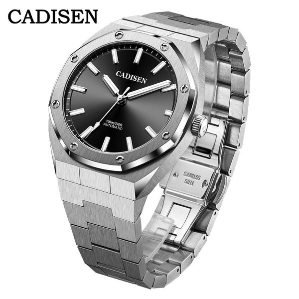 

wristwatches relogio mens watches brand cadisen luxury automatic mechanical watch men full steel business waterproof sport, Slivery;brown