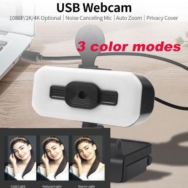 

webcams 4k usb webcam noise canceling omnidirectional silicone mic/fill light/privacy cover support auto zoom&focus/flexible rotation