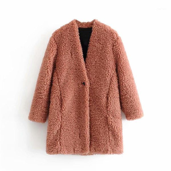 

women's down & parkas nice casual woman warm fleece long coats ladies winter thick single breasted jacket female chic v neck outwear, Black