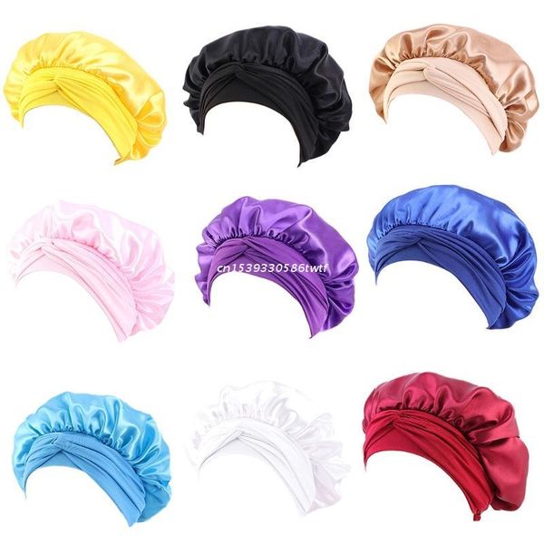 

beanies women silky satin night sleep adjustable wide band elastic head wrap bonnets dropship