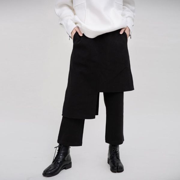 

women's pants & capris qpfjqd casual fashion spring fall women false two pieces 2021 streetwear irregular ladies straight long trousers, Black;white