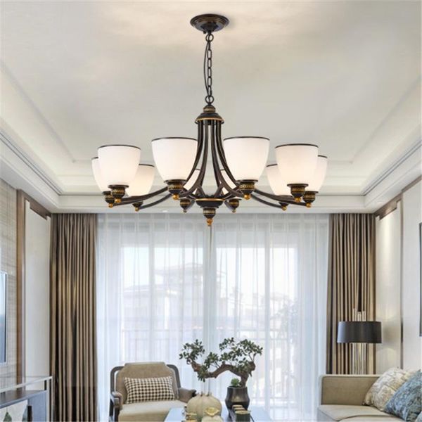 

classic american country pendant lamp iron fringed white glass suspension light dinning sitting living room bedroom chandelier chandeliers