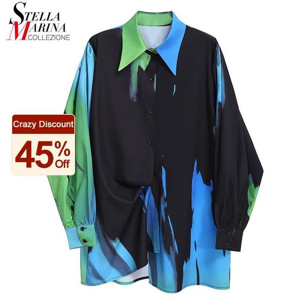 

painting style woman spring multicolor print hipster blouses long sleeve lady oversized casual streetwear chemise femme 8108 women's &, White