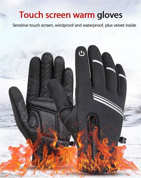 

cycling gloves winter water resistant windproof touch screen non-slip thermal motorcycle sports, Black