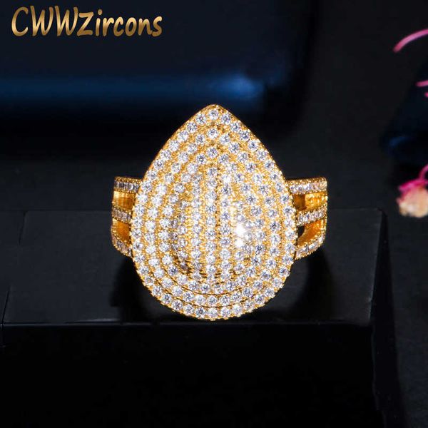 Регулируемая большая груша капли микропролет кубический цирконий Камень индийский золотой цвет свадебные кольца кольца для женщин R158 210714