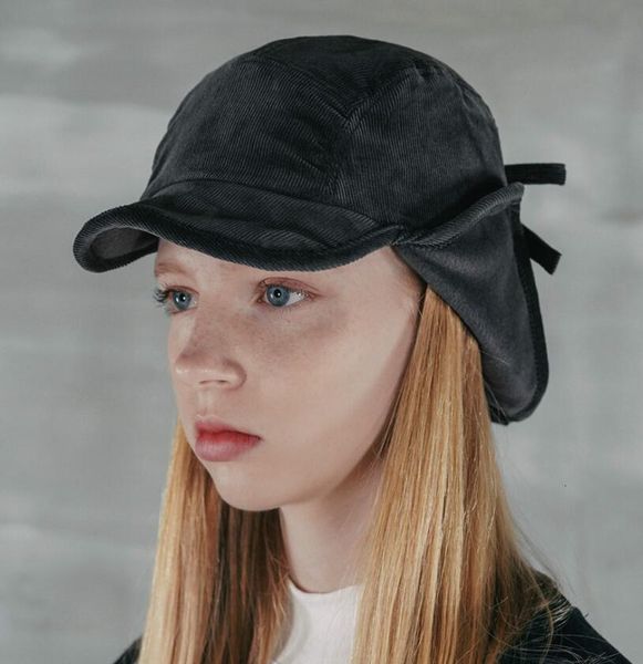 

korean designer's same corduroy ear protection baseball cap, Blue;gray