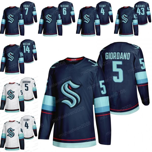 

mark giordano 2021 seattle kraken jersey 4 haydn fleury 6 jamie oleksiak 7 eberle joey daccord nathan bastian 10 matthew beniers 29 vince du, Black;red