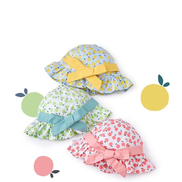 

caps & hats cute summer baby girl bucket hat print outdoor bowknot kids sun children intant toddler panama beach cap, Yellow