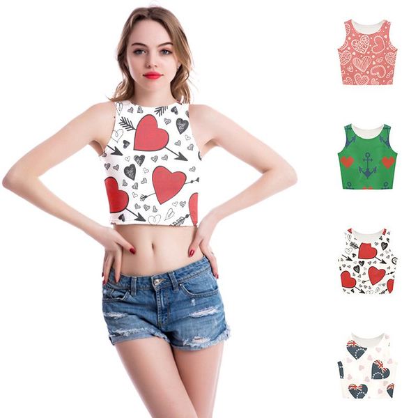 

women's tanks & camis fashion heart pattern print crop for women sleeveless basic bottoming casual summer off shoulder pink o neck sexy, White