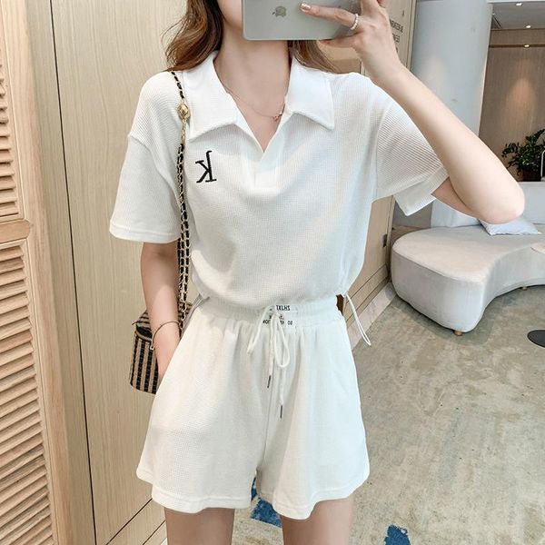 

women's tracksuits summer 2021 short-sleeved t-shirt drawstring high waist shorts set solid color casual two-piece outfits tracksuit, Gray