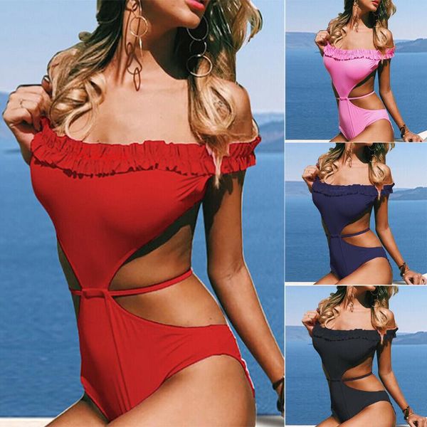

one-piece suits women monokini swimsuit ladies off-shoulder beachwear swimwear push-up bikini bathing biquini bodysuit