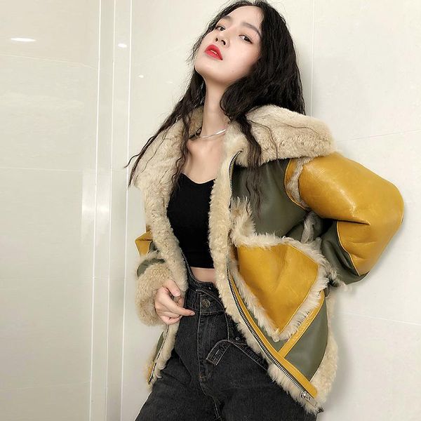 

women's fur & faux genuine wool coat street motorcycle female jacket autumn winter coats and jackets women 2021 ropa invierno mujer zjt, Black