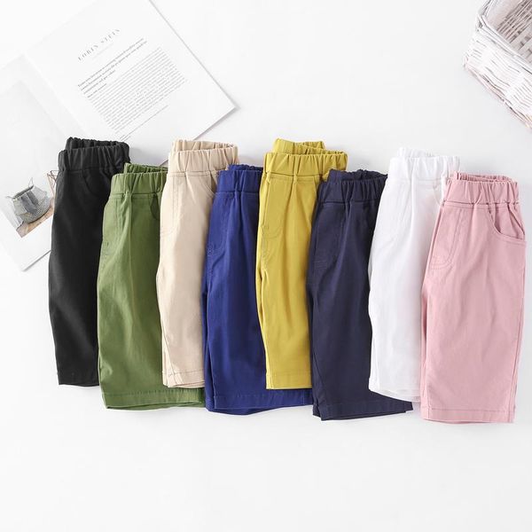 

2021 summer baby girls boys casual shorts kids cotton knee length pants candy colors children clothes for 2-12years, Black