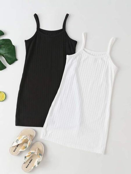 

toddler girls 2pcs ribbed knit cami dress she, Red;yellow