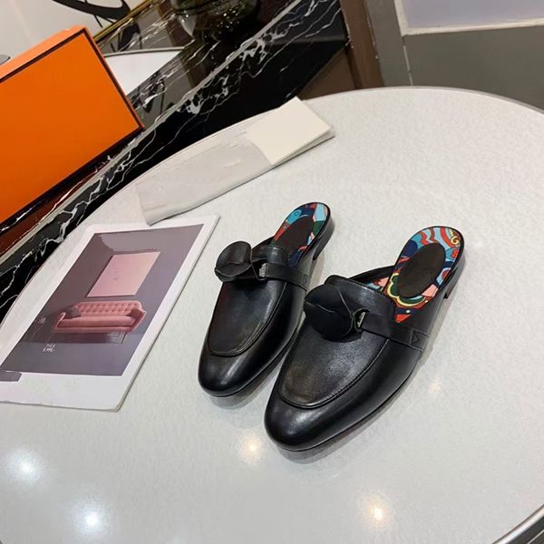 

21sswomen flat fisherman classical leather half drag 3d casual shoes designer letter slippers flip flop slides mkj004, Black