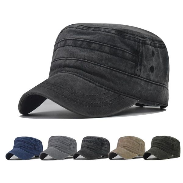 

wide brim hats military cap men's wash the hat sun flat spring autumn fashionable man outdoor leisure decorated, Blue;gray