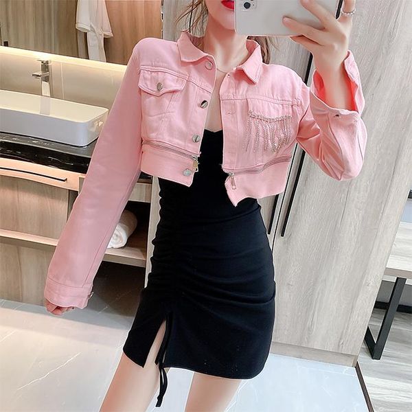 

women's tracksuits fall 2021 short tassel denim jacket, Gray