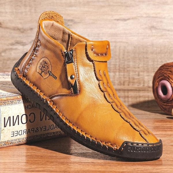 

2021 autumn winter new fashion martin men's side zipper middle large handmade casual boots, Black