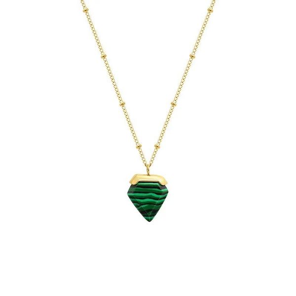

stainless steel jewelry gold color clavicle chain triangle green stone pendant necklaces for women fashion collier femme, Silver