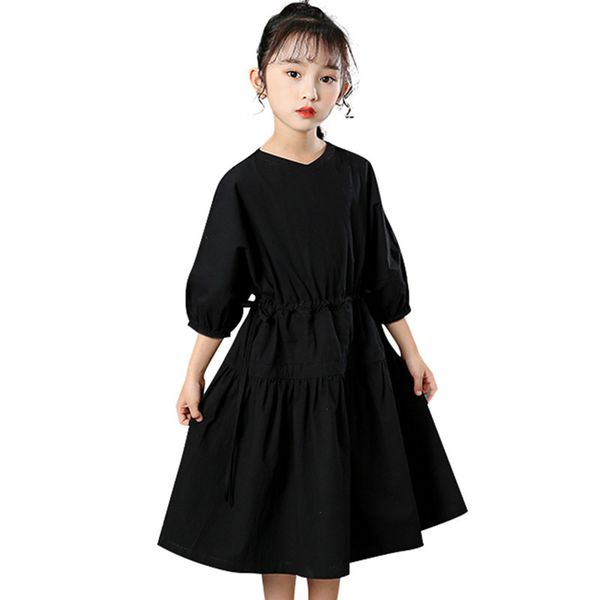 

4 to 14 years kids & teenager girls v neck cotton three quarter sleeve flare midi dress child girl fashion buttoned back dresses 210329, Red;yellow