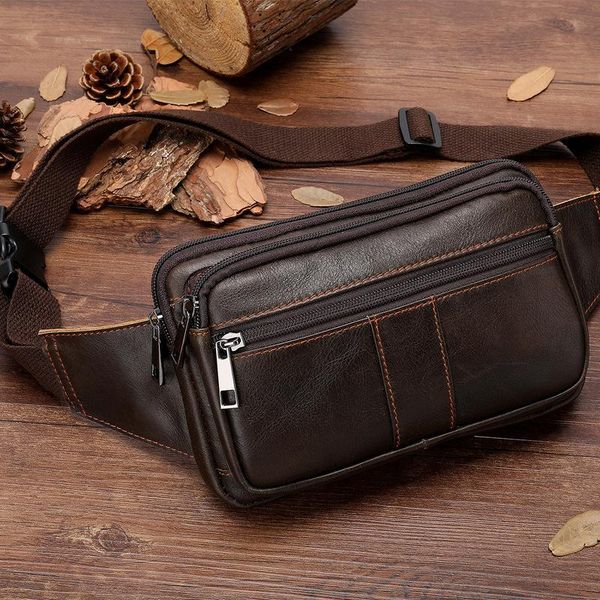 

genuine leather waist packs men bags fanny pack belt bag phone travel male small