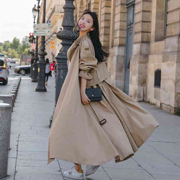 

casual dresses fashion windbreaker women spring autumn long sleeve lace up khaki trench coat loose overcoat streetwear g243 rczs, Black;gray