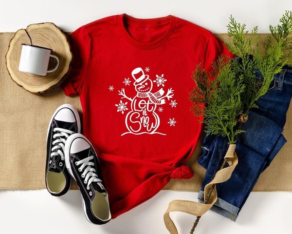 

women's t-shirt let it snow shirt warm christmas, christmas shirt, winter t-shirt, beach vacation, tee-r879, White