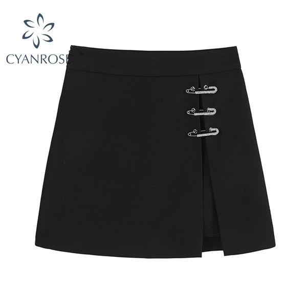 

brooch black pant skirts women high waist a line elegant fashion female summer party club egirl chic clothing 210515