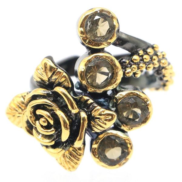 

cluster rings 27x25mm sublime antique vintage created smokey z gift for ladies black gold silver, Golden;silver