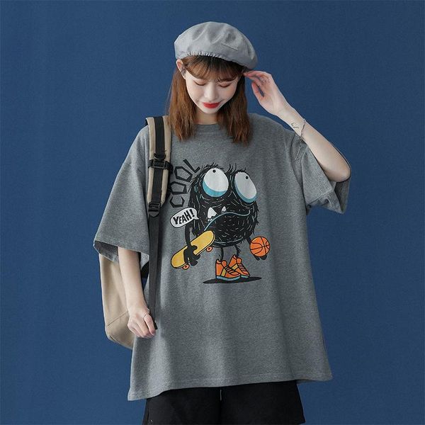 

women's t-shirt fashion clothing 2021 summer cartoon pattern dress plus short sleeve cotton harajuku clothes, White