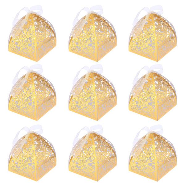 

gift wrap 1 set 100 pcs hollowed candy boxes with random rope (golden)