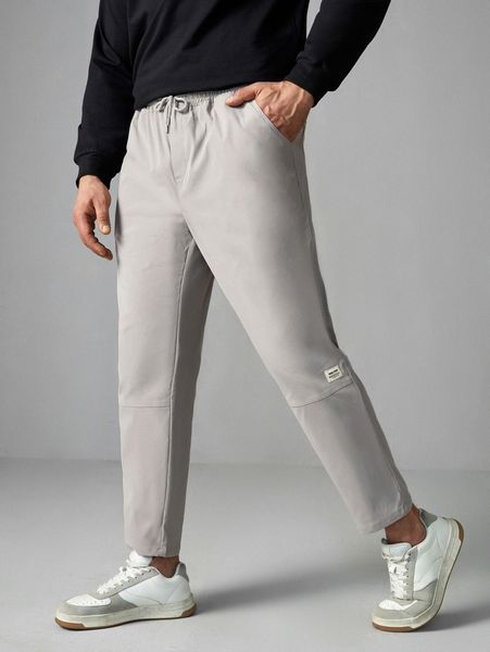 

extended sizes men letter patch detail drawstring waist pants p4jw#, Black