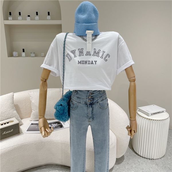 

spring summer 2021 fashion niche design letter print short sleeve shirt top, White