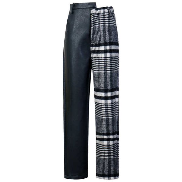 

woolen harem pants women style autumn and winter high-waisted straight casual trousers thin spliced plaid pencil 210615, Black;white